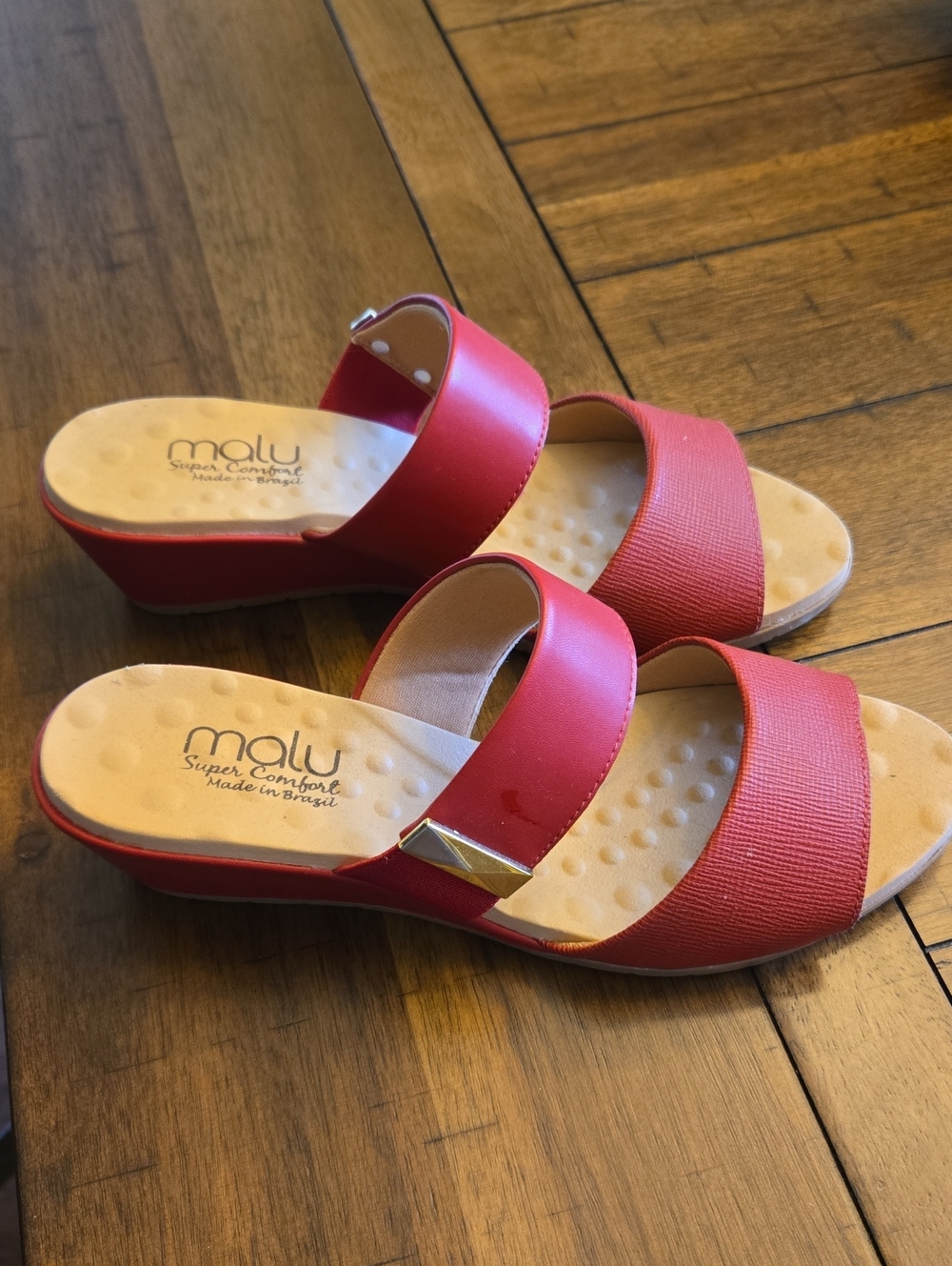 Malu Red Two-Strap Slide Sandals for Women